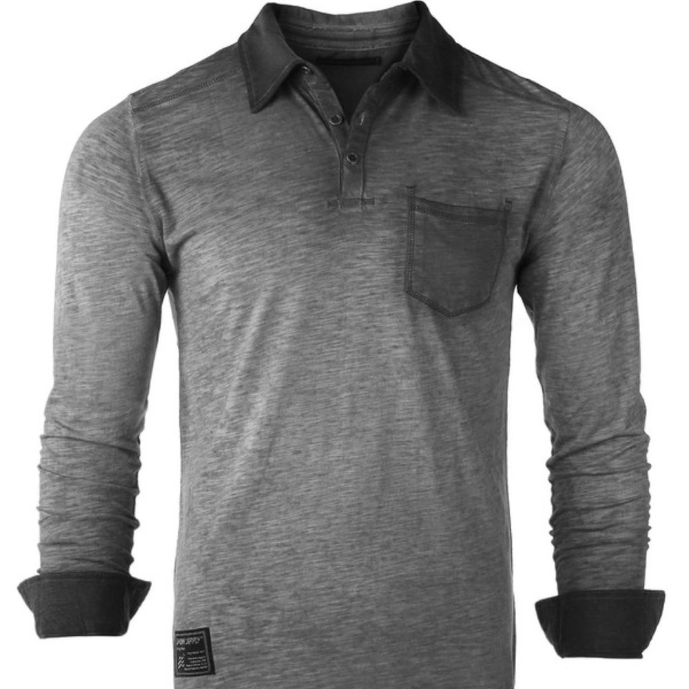 Mens Long Sleeve Vintage Henley Pocket Polo